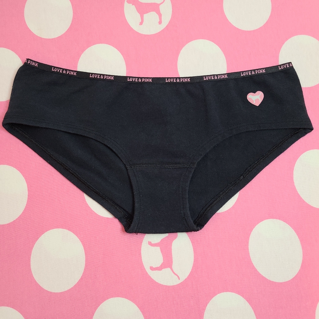 Vtg Vs Pink Cotton Logo Extra Low Rise Hipster Panty Size Xs Black Pink